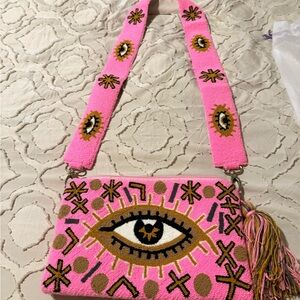 Pink Embroidered Eye Design Women's Bag